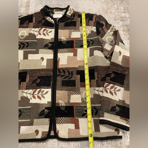 Vintage Studio Works Patchwork Tapestry Jacket Full Zip Fall Brown Leaf Sz Large - Picture 9 of 11